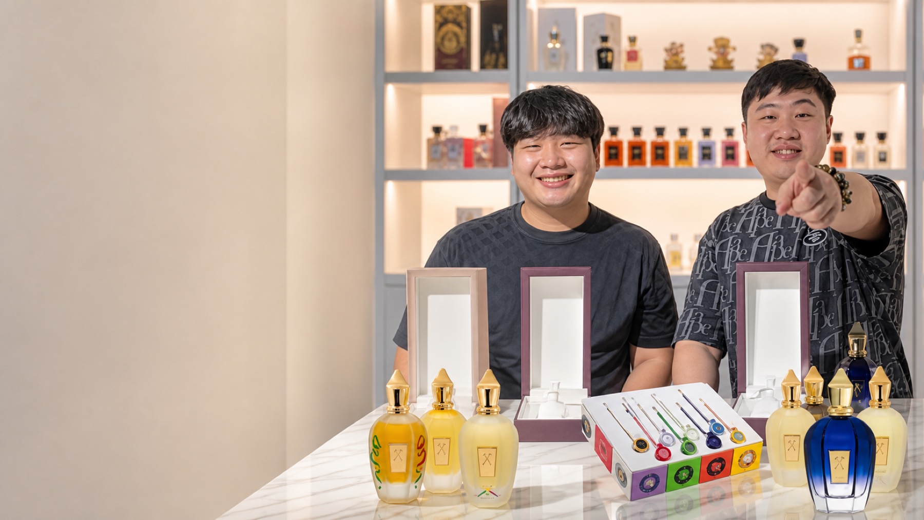 The Que Brothers in their fragrance showroom
